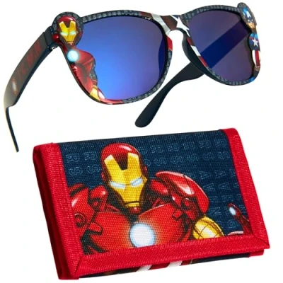 Abbildung von Marvel Sonnenbrille UV Schutz &amp; Geldbeutel Kinder Set Geschenke für Jungs (Rot/Schwarz Avengers)