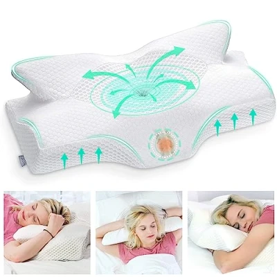 Abbildung von Elviros Orthopädisches Kissen aus Memory Foam, Kopfkissen Nackenschmerzen, Schlafkissen, Nackenkissen, Anti Schnarch Kissen, Ergonomisches für Seitenschläfer, Bauchschläfer, 54 x 11 33 cm