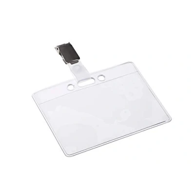 Abbildung von EUROPEL Kunststoff Namensschilder mit Kombi Halter: Ansteck Nadel &amp; Clip 24 Stück 90 x 60 mm Ausweishüllen Namensschild Halter Blanko Einsteckschildern, farblos, 121265