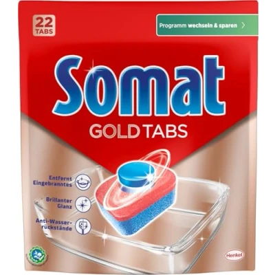 Abbildung von Somat Gold Spülmaschinen Tabs (22 Tabs), Geschirrspül für strahlend sauberes Geschirr auch bei niedrigen Temperaturen, Extra Kraft gegen Eingebranntes