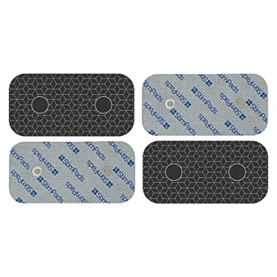 Abbildung von StimPads Professional Silber TENS und EMS Elektroden Pads kompatibel mit Compex Geräte 4 Stück 5X10cm doppeltem 3,75mm Easy Snap Die beste Leitfähigkeit Zertifiziertes Medizinprodukt von Motron NV