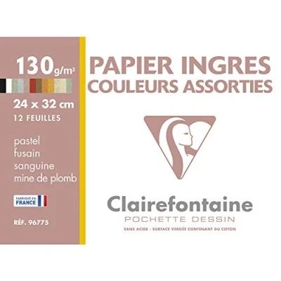 Abbildung von Clairefontaine 96775C Mappe Pastell Zeichenpapier (ideal für Kreide und Kohle, 130 g, 24 x 32 cm, 12 Bögen, intensive Farben) sortiert