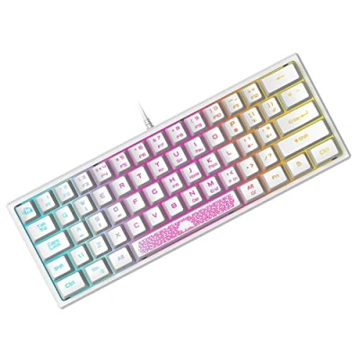 Abbildung von K61 UK Layout 60% Gaming Tastatur, RGB Chroma Hintergrundbeleuchtung, kabelgebundene Membran Spieltastatur mit mechanischer Haptik, Mini Compact 62 Tasten, für PC Mac Office und Spiele/Weiß