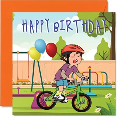 Abbildung von Kindergeburtstagskarte Fahrrad Junge Happy Birthday Karte Kinder, sportliche Geburtstagskarten für Sie oder Ihn, 145 mm x mm, Kinder Grußkarte Sohn, Tochter, Nichte, Neffe, Enkelkind,