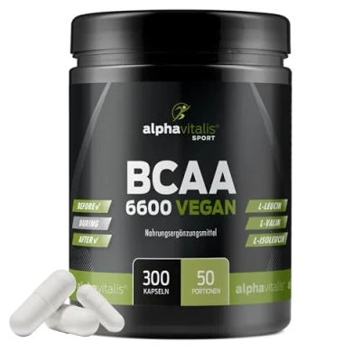 Abbildung von BCAA Kapseln 300 Stk. 1100 mg pro Kapsel &amp; Vitamin B6 hochdosiert essentielle Aminosäuren L Leucin, Valin, Isoleucin für Sportler vegan ohne Magnesiumstearat