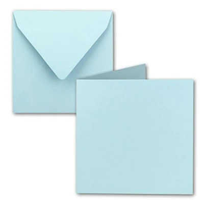 Abbildung von 25x Quadratisches Falt Karten Set 15 x cm mit Brief Umschlägen Hellblau Nassklebung für Grußkarten, Einladungen &amp; mehr