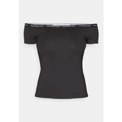 Abbildung von Calvin Klein Jeans LOGO Elastic Bardot TOP Tshirt print, Damen, Größe: Large, Black