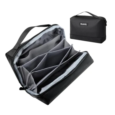 Abbildung von Romon Kabeltasche Organizer Tasche, Kabel Tasche Tech Pouch Universal Kabelorganizer Reisekabel Doppelschicht Reise Elektronik Zubehör für USB Ladekabel Powerbank, Schwarz