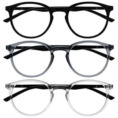 Abbildung von OPULIZE Met Brille Blaulichtfilter 3er Pack Schlank Runder Rahmen Federscharniere Verbessert Schlaf Computerbrille Gaming Entspiegelt Schwarz Grau Transparent Herren Damen BBB60 17C +1.00
