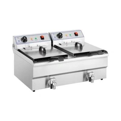 Abbildung von Royal Catering RCSF 16DTH Fritteuse Edelstahl Doppel Friteuse Elektrofritteuse (2 x 16L, 2 6000W, 380V, 200C, Ablasshahn, Kaltzonen)