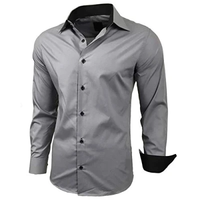 Abbildung von Baxboy Herren Hemd Slim Fit Bügelleicht für Anzug, Business, Hochzeit, Freizeit Langarm Hemden Männer Langarmhemd R 44, Farbe:Grau, Größe:XL