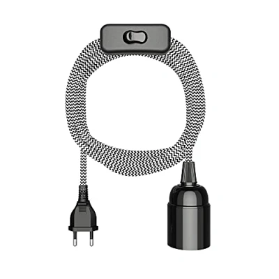 Abbildung von ledscom.de Textilkabel LEHA, Stecker, Schalter, schwarz, weiß, gezackt, 3 m, Lampen Fassung, 1x E27 max. 60W, Led, Diy, Lampenfassung, E27, Textilkabel, Haengelampe, Netzstecker