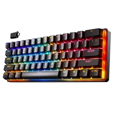 Abbildung von SteelSeries Apex Pro Mini Wireless HyperMagnetic Gaming Tastatur Die weltweit schnellste 60% Formfaktor RGB PBT Keycaps Bluetooth 2,4 GHz USB C Englisch QWERTY