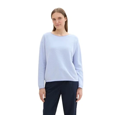 Abbildung von TOM TAILOR Damen Strickpullover aus Bio Baumwolle, 36353 Blue Bubble Knit Structure, XL