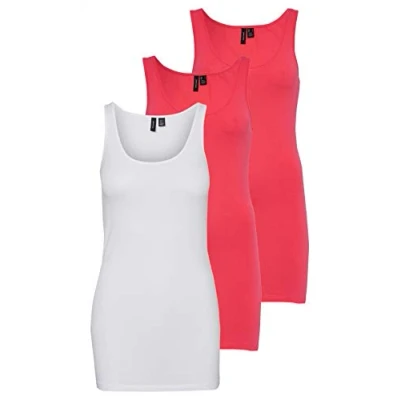 Abbildung von VERO MODA Damen VMMAXI My Soft Long Tank TOP GA 3P 10229554, Bright White/Honeysuckle + HON, L