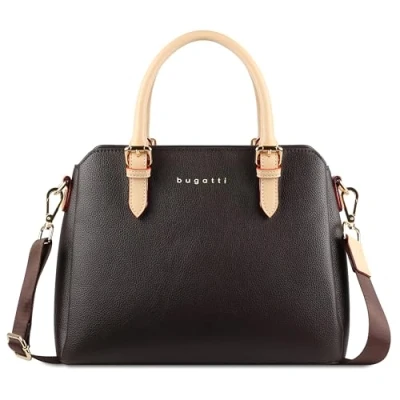Abbildung von Bugatti Ella Handtasche für Damen, Bowling Bag mittelgroß aus Kunstleder, braun