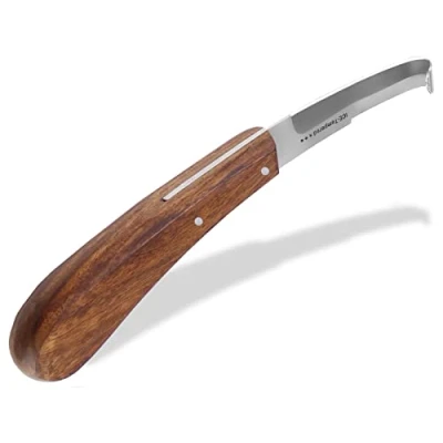 Abbildung von Profi Hufmesser Doppelt 2 Seitig mit extra breiten scharfen Klingen Klauenmesser Rinnmesser Hufpflege Hufschmied Werkzeug gebogenem Haken Spezialstahl Rostfrei Ergonomischer Griff für Tiere