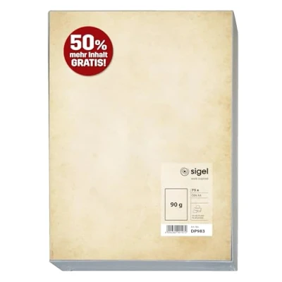 Abbildung von SIGEL DP983 Motiv Papier Vintage, DIN A4, 50 Blatt + 25 gratis, beidseitig bedrucktes Briefpapier, 90 g, aus nachhaltigem