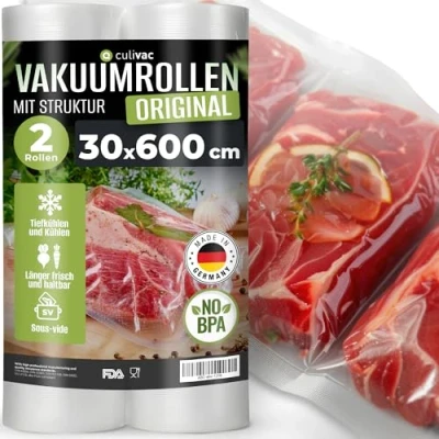 Abbildung von culivac 2 Folienrollen 30x600cm Vakuumrollen Original für Vakuumierer Vakuumiergerät Folienschweißgerät BPA frei Vakuumierfolie Rolle Vakuumierbeutel Vakuumierrollen Folienbeutel Vakuumbeutel Rolls