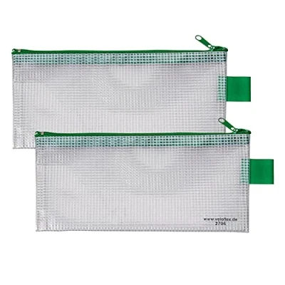 Abbildung von VELOFLEX A270600 Reißverschlusstasche DIN A6, 2 Stück, 200 x 100 mm, Dokumententasche aus gewebeverstärktem PVC