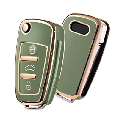 Abbildung von OATSBASF Schlüsselhülle Geeignet für Audi, Autoschlüssel Hülle A1 A3 A4 A6 Q3 Q5 Q7 S3 R8 TT Silicone TPU Schutzhülle (Goldener Rand Grün)