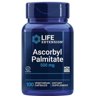 Abbildung von Life Extension, Ascorbyl Palmitate, 500mg, fettlösliches Vitamin C, hochdosiert, 100 vegane Kapseln, Laborgeprüft, Glutenfrei, Vegetarisch, Sojafrei, Ohne Gentechnik