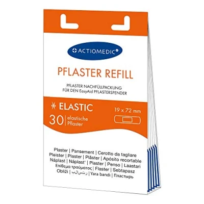 Abbildung von ACTIOMEDIC EasyAid ELASTIC Pflaster Strips Nachfüllset, 30 Stück kompatibel mit Pflasterspender I Hypoallergene, elastische Fingerpflaster für Kinder und Erwachsene