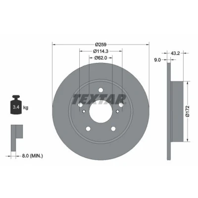 Abbildung von TEXTAR 92308303 Bremsscheibe 259 9 05/07 114,3 voll beschichtet ohne Radnabe SUZUKI: SWIFT 4