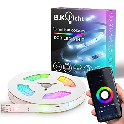 Abbildung von B.K.Licht I Wifi RGBIC LED Strip 10 m App Steuerung Musiksensor Lichtleiste Lauflicht Streifen kompatibel mit Alexa Smartes Band selbstklebend