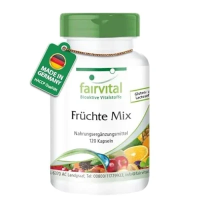 Abbildung von Fairvital Früchte Mix 120 Kapseln HOCHDOSIERT VEGAN natürliches Multivitamin Obst Pulver mit Cranberry Extrakt, Acerola, Spirulina u.v.m.