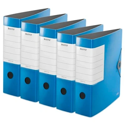 Abbildung von Leitz Qualitäts Ordner 180 Solid, 5er Pack, A4, Hellblau, 8,2 cm Rückenbreite, Gummibandverschluss, Robustes Polyfoam, extra breites, austauschbares Rückenschild, 11120030