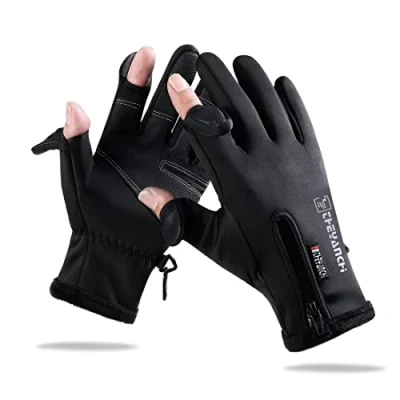 Abbildung von NewDoar Touchscreen Winter Handschuhe, Winddichte Schnee Handschuhe 2 Finger Schnitt Angel zum Klettern, Laufen, Skifahren, Reiten, Radfahren, Jagen, Herren und Damen XL