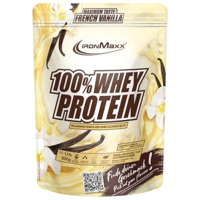 Abbildung von IronMaxx 100% Whey Protein Pulver French Vanilla 500g Beutel zuckerreduziertes, wasserlösliches Eiweißpulver aus Molkenprotein viele verschiedene Geschmacksrichtungen