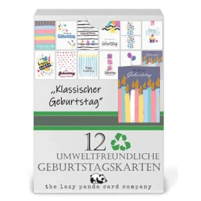 Abbildung von Geburtstagskarten Set 12 umweltfreundliche Karten und Umschläge aus recyceltem Papier, Kindergeburtstagskarten, für Erwachsene