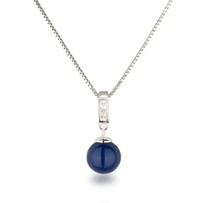 Abbildung von Schöner SD Silberkette mit Anhänger Perle 10mm und Zirkonia 925 Silber rhodiniert dunkel blau