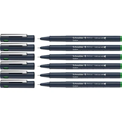 Abbildung von Schneider Pictus Fineliner (Strichstärke 0,05 mm, dokumentenechte Pigmentliner, metallgefasste Spitze, Gehäuse aus 85% recyceltem Kunststoff) 6er Pack, grün