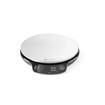 Abbildung von HENDI Digitale Küchenwaage, Haushaltwaage, Hochpräzisions, für max 3kg, mit eingebautem Digital Display, inkl. 3 Batterien AAA 1,5 V, 165x180x(H)31mm, ABS, Edelstahl