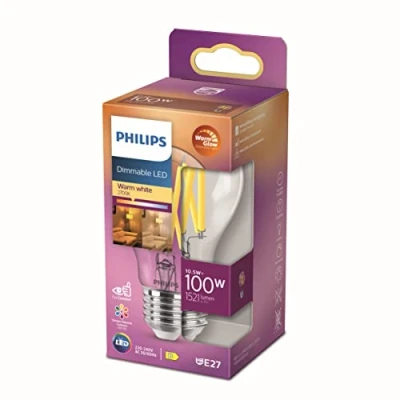 Abbildung von Philips LED Classic E27 Filament Lampe Warm Glow (100 W), dimmbare mit warmweißem Licht, energiesparende langer Nutzlebensdauer, Klar