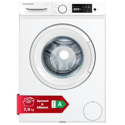 Abbildung von Telefunken Waschmaschine 7kg 1400 U/Min. Inverter Motor Leise &amp; Effizient Aquastop Schutz vor Wasserschäden Schontrommel Washing Machine mit 15 Programmen EEK A W 7 weiß