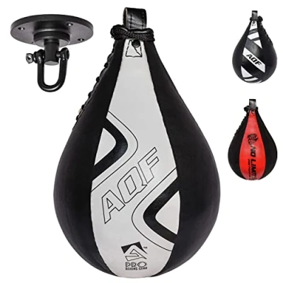 Abbildung von AQF Boxen Punchingball Rex Leder Speedball Boxsack MMA Boxbirne Training Set (Black &amp; White Pro)