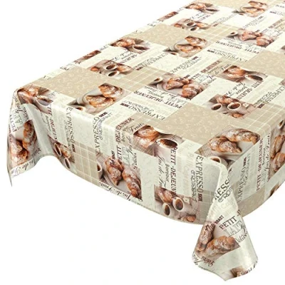 Abbildung von ANRO Wachstuchtischdecke Wachstuch Wachstischdecke Tischdecke abwaschbar Kaffee Croissant Beige 100 x 140cm