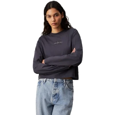 Abbildung von Calvin Klein Jeans Monologo TEE Langarmshirt, Damen, Größe: XS, Ebony