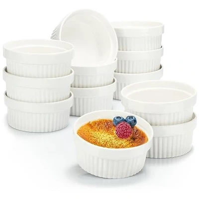 Abbildung von COM FOUR® 12x Soufflé Förmchen Creme Brulee Schälchen aus Keramik Ofenfeste Dessertschale und Pastetenförmchen für z.B. Ragout Fin je 270 ml in weiß
