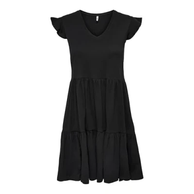 Abbildung von ONLY Onlmay LIFE CAP Sleeves Frill Dress Jerseykleid, Damen, Größe: XS, Black