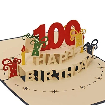 Abbildung von Favour Pop Up 3D Glückwunschkarte zum runden 100. Geburtstag mit Überraschungseffekt beim Öffnen. Auch Gutschein oder Geldgeschenk finden Platz in diesem handgemachten kleinen Kunstwerk. TA100B