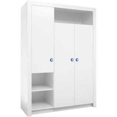 Abbildung von Stella Trading PAULA Eleganter Babyzimmer Kleiderschrank 3 türig Vielseitiger Drehtürenschrank mit viel Stauraum in Weiß 137 x 195 56 cm (B/H/T)