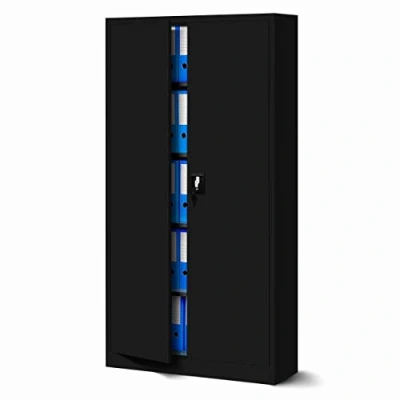 Abbildung von Jan Nowak Metallschrank 185 x 90 40 cm Metall Aktenschrank Abschließbar mit 2 Türen, Mehrzweckschrank 5 Ebenen, Büroschrank aus Stahlschrank Pulverbeschichtung Schwarz