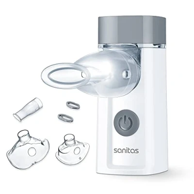 Abbildung von Sanitas SIH 52 Inhalator mit Schwingmembran Technologie zur Behandlung von Atemwegserkrankungen wie Erkältungen und Asthma, tragbar leise, für Erwachsene Kinder geeignet,Weiß