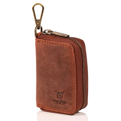 Abbildung von MATADOR ECHT Leder Schlüsseletui Herren Schlüsseltasche für Autoschlüssel Damen mit Karabiner 2 Schlüsselringe (DUNKEL Braun)