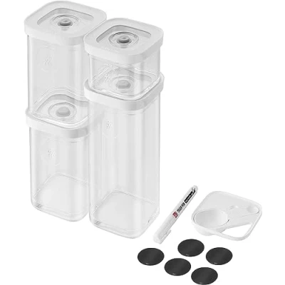 Abbildung von ZWILLING FRESH &amp; SAVE CUBE Set, Größe S, 6 teiliges Aufbewahrungsset inkl. 4x Vorratsboxen (S, 2x2S, 3S), Messlöffel (3 Größen), 5x NFC Etiketten, 1x Kreidestift
